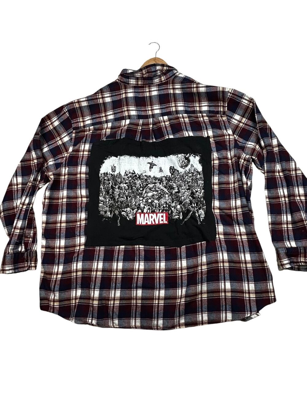 Marvel Comics St. John’s Bay Upcycled Plaid Flannel Shirt Men’s 4XLT OOAK - Picture 2 of 9